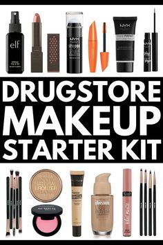 Makeup Kit for Beginners | A breakdown of the 20 essential budget friendly drugstore beauty products every girl should have in their make up bag!!! From the basics (foundation, blush, eyeliner, mascara, and lip gloss) to the essential add-ons that help give you a professional look (primer, brush sets, bronzer, highlighter, and our fave eyebrow set) we’ll teach you everything you need to know – and where to get it all for less! #makeup #makeuptips #makeuphowto #beautytips #makeuphacks Makeup Kit For Beginners, Mascara And Lip Gloss, Basic Makeup Kit, Eyeshadow Basics, Makeup Kit Essentials, Drugstore Beauty Products, Makeup Starter Kit