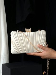 BirdinBag - Pleated Box Bag with Rhinestone Embellishment: An Ideal Bridal Purse for Weddings Elegant Handheld Evening Bag For Prom, Elegant Embellished Bags For Prom, Elegant White Bag With Rhinestones, Elegant Rectangular Bags For Prom, Elegant Rectangular Bag For Prom, Elegant Rectangular Clutch For Prom, Elegant Rectangular Evening Bag For Prom, Elegant White Box Bag For Formal Occasions, White Rhinestone Evening Bag For Formal Occasions