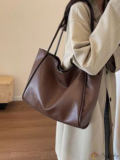 Bird in Bag - Solid Color PU Leather Large Capacity Womens Shoulder Tote Casual Brown Bag For Winter, Everyday Brown Bag, Brown Everyday Bag For Winter, Casual Brown Shoulder Bag, Casual Brown Shoulder Bag For Winter, Casual Solid Color Shoulder Bag For Fall, Elegant Brown Bag With Large Capacity, Winter Casual Brown Shoulder Bag, Chic Large Capacity Brown Bag