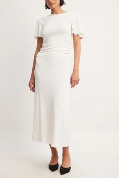 Soft Rib Midi Skirt White | NA-KD Casual Midi Dress For Brunch, Elegant Ribbed Maxi Skirt, Casual Flowy Viscose Maxi Skirt, Chic Ribbed Maxi Skirt For Spring, Elegant Ribbed Stretch Skirt, Elegant Stretch Ribbed Skirt, Casual Spring Viscose Maxi Skirt, Casual Relaxed Viscose Maxi Skirt, Spring Casual Viscose Maxi Skirt