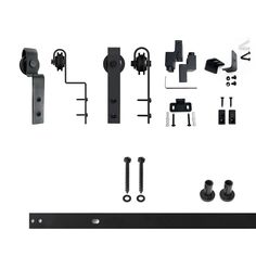 an assortment of hardware is shown on a white background