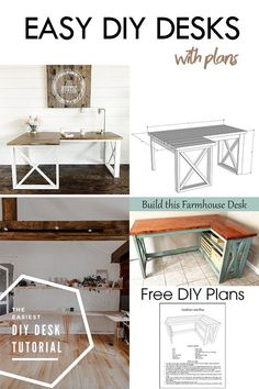 the instructions for how to build an easy diy desk with plans and pictures on it