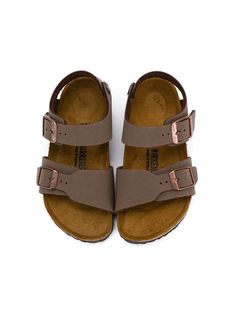 Brown leather, nubuck leather and cork buckled sandals from BIRKENSTOCK Kids featuring a round toe, a branded insole and a flat heel. | Birkenstock Kids Buckled Sandals Sandals Brown, Brown Leather Sandals, Buckle Sandals, Open Toe Sandals, Flat Boots, Nubuck Leather, Ballet Flat Shoes, Boot Sandals, Boys Shoes