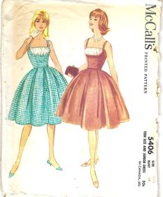 60s Camisole Top Dress, Four Gore Box-Pleated Skirt Sewing Pattern. Flattering party dress Rockabilly style! Size 14 Bust 34  Waist 26  Hip 36 The pattern is cut and complete. The envelope has discoloration and is open on one side.  All patterns are mailed in quality archival storage sleeves. Shelf Bust Dress, Brigitte Bardot Style, Honey Dress, Style Dress Patterns, Mccalls Patterns Dress, Vintage Gingham, Bust Dress, Trashy Diva, Bardot Style