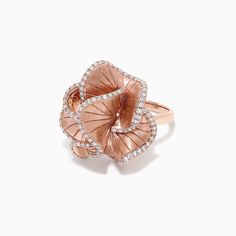 Effy Pave Rose 14K Rose Gold Diamond Flower Ring, 0.90 TCW