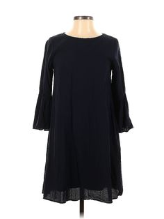 Zara Basic Casual Dress Size: Small Black Dresses - used. No Fabric Content, Midi, Crew Neck, Solid, Knee Length, 3/4 Sleeve | Zara Basic Casual Dress: Black Solid Dresses - Size Small Affordable Black Midi Dress By Zara, Cheap Black Zara Midi Dress, Casual Dress Black, Small Black Dress, Black Dresses Casual, Zara Basic, Solid Dress, Black Dresses, Black Solid