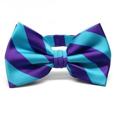 a blue and purple striped bow tie on a white background