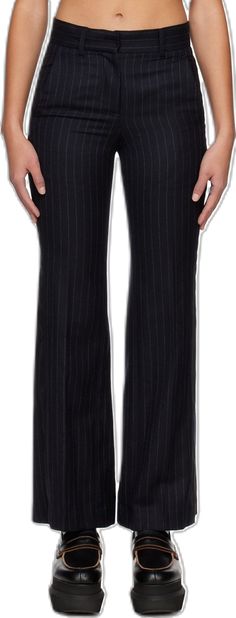 Fitted Striped Pants With Welt Pockets, Chic Fitted Bottoms With Striped Hem, Tailored Striped Pants With Pockets, Tailored Striped Pants With Welt Pockets, Fitted Striped Bottoms With Welt Pockets, Formal Striped Bottoms For Fall, Classic Striped Office Pants, Classic Striped Pants For Office, Striped Wide Leg Business Pants