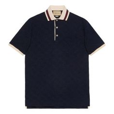 Gucci Cotton Polo Shirt With GG Embroidery 'Dark blue' 768631-XJF5A-4560 Designer Embroidered Collared Tops, Classic Gucci Polo Collar Top, Gucci Luxury Formal Tops, Luxury Blue Collared Tops, Luxury Navy Collared Top, Designer Navy Collared Top, Luxury Blue Cotton Tops, Designer Gucci Polo Collar Top, Luxury Blue Polo Collar Top