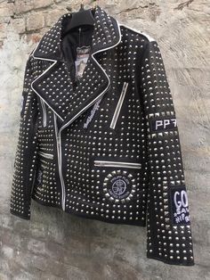 Men's Philipp Plein Punk Rock Studded Adorable Fashionable Leather Jacket on Storenvy Rock Jacket, Concert Wear, Leather Kilt, Leather Jacket Dress, Studded Jacket, Leather Jacket Style, Jacket Zipper, Biker Leather, Punk Style