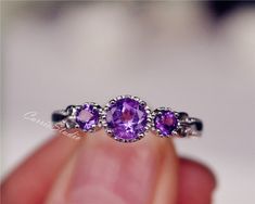 Antique Delicate Natural Amethyst Ring Amethyst Engagement Ring Wedding Ring Sterling Silver Ring Anniversary Ring Birthday Present/Gift Purple Amethyst Ring With Accent Stones, Elegant Purple Crystal Promise Ring, Fine Jewelry Purple Birthstone Ring With Round Stone, Fine Jewelry Purple Birthstone Ring, Purple Gemstone Rings With Round Stone, Purple Round Stone Ring For Anniversary, Purple Gemstone Ring With Round Stone, Purple Birthstone Ring With Round Stone For Wedding, Purple Birthstone Ring For Wedding With Round Stone