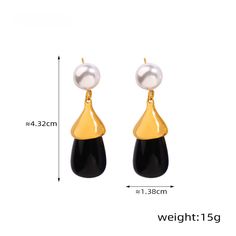 Style: Female Material: Titanium Steel, Imitation Pearl, Resin Pearl Type: Uncultured Pearl Color: White Earring Size: 4.32*1.38cm Formal Alloy Earrings For Pierced Ears, Formal Alloy Pierced Earrings, Black Dangle Earrings In Alloy, Black Dangle Alloy Earrings, Pearl Resin, Resin Pearl, White Earring, Pearl Types, Resin Earrings