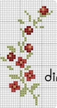 a cross stitch pattern with red flowers and the words, diamond d'art on it