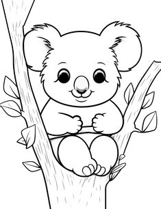 a koala bear sitting on top of a tree branch with leaves and branches around it