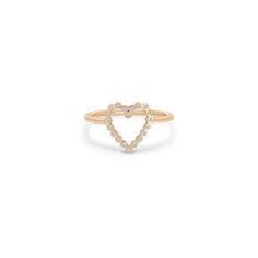 This delicate and dainty Small Bezel Set Open Heart Ring is a beautiful piece to add to your collection. Available in 14K White, Yellow, and Rose Gold Diamond weight = 0.10 carats Diamond size = 1mm Heart size = 12mm x 12mm, approximately Dainty Rose Gold Heart Ring For Proposal, Dainty Heart-shaped Rose Gold Diamond Ring, Dainty Rose Gold Heart-shaped Diamond Ring, Dainty Rose Gold Heart Diamond Ring, Rose Gold Diamond Heart Ring For Proposal, Dainty Rose Gold Heart Cut Ring, Delicate Rose Gold Heart Ring, Rose Gold Heart Cut 14k Gold Ring, Rose Gold 14k Heart Cut Ring