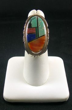 Sanchez Sterling Southwestern Sterling Silver Ring with Multi-Colored Stone Inlay Rings, Modern Southwestern, Sterling Silver Jewelry Rings, Silver Jewelry Earrings, Colored Stone, Teal Turquoise, Silver Jewelry Rings, Southwestern Style, Jasper Stone