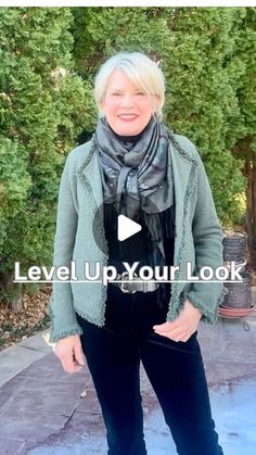 Ann Fulton on Instagram: "Do you ever wonder what’s missing in your outfit? 

A scarf!

Adding a scarf is one of the easiest and fastest ways to level up your presentation. This scarf is vintage, and I love that the colors work well for the holiday season. I’m wearing black NYDJ in the Marilyn style, a Nic+Zoe jacket, and a belt that has seen its better days.

The scarf is 72” X 48”.

.
.
.#styleover60 #styleover70 #styleover50 #fashionover60 #styleatanyage #agelessstyle #over60 #over60andfabulous #over50style #fashionover50 #fashionwisebyann#scarfstyle #scarfseason #scarfaddict" Ageless Style, Fashion Over 50, Wearing Black, Level Up, Wonder, Black, Color