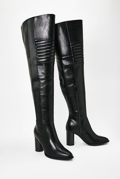 Jodie Over-The-Knee Boot in Black Caviar - Get great deals at ShoeDazzle Black Female Fashion, Fashion Shoes Boots, Faux Leather Heels, Knee Boot, Wide Calf Boots, Black Caviar, Shoe Dazzle, Female Fashion, Tall Boots