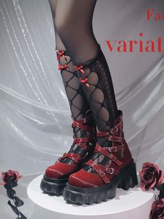 This price is for a pair of boots only, others are not included.   	 		 			Size 			35 			36 			37 			38 			39 			40 		 		 			Foot Length 			22.5 			23 			23.5 			24 			24.5 			25 		 		 			Height 			8 			8 			8 			8 			8 			8 Edgy Red Platform Boots With Round Toe, Harajuku Platform Boots For Concert, Harajuku Style Platform Boots For Concert, Red Punk Platform Boots, Harajuku Boots With Round Toe For Alternative Fashion, Red Punk Platform Boots With Round Toe, Chunky Boots, Platform Boots, Dark Red