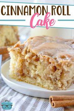 a slice of cinnamon roll cake on a plate