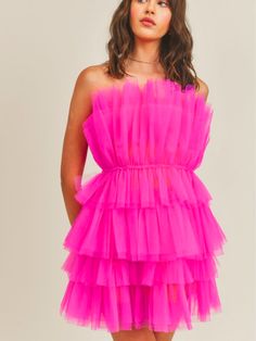 Waldorf Tulle Mini - Pink Mini Dress Hot, Tulle Mini Dress, Mini Tube Dress, Rose Bonbon, Tiered Ruffle Dress, Organza Dress, City Dress, Pink Tulle, Ruffle Mini Dress