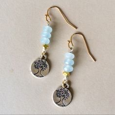 This Is New Handcrafted Earrings Silver Hammered Tree Of Life Light Blue Tone Aquamarine Gold Plated Beads Accent Gold Plated Ear Wire Hooks Approx 1.8” Total With Hooks, 10mm W Handmade In Us Please Review My Other Jewelry On Sale. Bundle Up And Save Even More. Fast Shipping Beaded Boho Earrings, Blue Metal Beaded Earrings For Gift, Handmade Blue Jewelry For Everyday Wear, Handmade Blue Jewelry For Everyday, Cadmium-free Blue Earrings As Gift, Personalized Blue Dangle Jewelry, Personalized Blue Earrings For Gift, Nickel-free Blue Beaded Earrings As Gift, Nickel-free Blue Beaded Sterling Silver Earrings