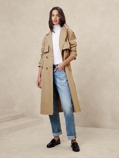 Timeless Trench Coat | Banana Republic Factory Timeless Coats For Women, Timeless Fall Outfits, Mountain Chic Fashion, French Trench Coat, Travel Capsule Wardrobe Fall, Fall Trench Coat, Paris Fall Fashion, Campus Fashion, Casual Work Style