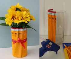 Teacher Appreciation Crafts, Teacher Appreciation Diy, Homemade Teacher Gifts, Pencil Vase, Easy Teacher Gifts, Teachers Appreciation Week Gifts, Teacher Craft