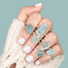 Sterling Silver Natural Raw Aquamarine Ring - Boho-Magic Jewelry Cheap Gemstone Rings, Aquamarine Stone Ring, Raw Stone Engagement Rings, Silver Rings For Women, Raw Aquamarine, Raw Stone Ring, Aquamarine Ring, Aquamarine Stone, Aquamarine Rings