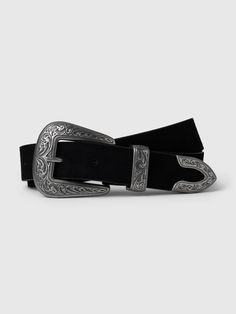 This belt is made with a suede leather upper.  Western-style buckle.  For more fit and sizing info, check out our Size Guide.  Width: 1. 18 Length Size S): 39" Western Belt Black, Western Belt, Western Belts, Toddler Gifts, Western Style, Western Fashion, Suede Leather, Size Guide, Belts