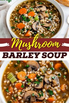 mushroom barley soup with carrots, celery and parsley