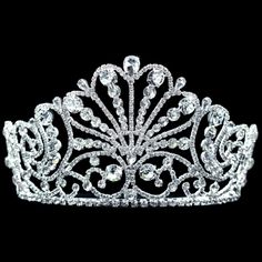 4" Sterling silver clear crystal rhinestone tiara with combs. One size fits most adults. Crown For Queen, Bridesmaid Dress Jewelry, Pageant Tiara, Fav Products, Royalty Fashion, Silver Tiara, Church Outfit, Nails Today, Rhinestone Tiara