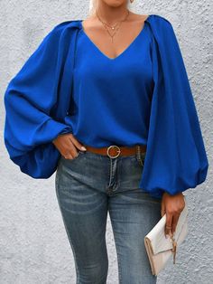 This blouse features lantern sleeves for a unique and stylish look. Short Plus Size Fashion, Lantern Sleeved Blouses, Shining Light, Curvy Shorts, Curvy Swimwear, Fashion Tops Blouse, Sweater Jumpsuit, Sweatshirt Set, Swimwear Dress