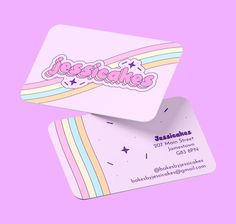 a business card with the word jesterdale on it and a rainbow striped design