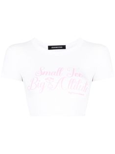 chalk white/light pink cotton slogan print to the front crew neck short sleeves cropped White Cropped T-shirt With Slogan For Streetwear, Pink Text Print Cropped T-shirt With Crew Neck, Trendy Logo Print Crop Top For Spring, Fitted Logo Print Crop Top For Summer, Summer Cropped Shirt With Logo Print, Spring Logo Print Cropped Cotton T-shirt, Logo Print Cropped T-shirt For Spring, White Logo Print Crop Top For Spring, Cropped Logo Print T-shirt For Spring