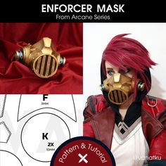 How To Get Jinx Physique, Arcane Vi Cosplay, Vi Cosplay Arcane, Jinx Mask, Minecraft Skin Tutorial, Vi Gauntlet, Arcane Diy, Arcane Series, Arcane Cosplay