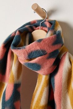 Add the perfect piece to your cold-weather accessories collection with this forever timeless scarf featured in an oversized, blanket-inspired silhouette with funky, colorful printing throughout and slightly raw bottom hem for an added vintage-inspired finishing touch. | Choosing Optimism Blanket Scarf by Free People Patterned Scarf, Cooling Scarf, Oversized Blanket, Winter Layering, Accessories Collection, Cold Weather Accessories, Blanket Scarf, Scarfs, Scarf Styles