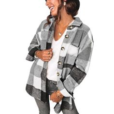 Fantaslook Flannel Shirts for Women Plaid Shacket Jacket Long Sleeve Button Down Shirt Coats This flannel shirts for women use breathable and comfortable polyester, more friendly skin and comfy to wear in spring, fall and winter. Plaid shirts for women features button down shacket , chest with pockets, lapel long sleeve, curved hem, stylish and chic. You will never out of style for womens plaid shacket jacket , a daily trendy must-have for your wardrobe. The classic womens blouses gives the impr Plaid Coat Women, Plaid Shirt Women, Buttoned Shirt, Casual Outwear, Plaid Shirts, Plaid Coat, Winter Jackets Women, Casual Coat, Long Sleeves Jacket