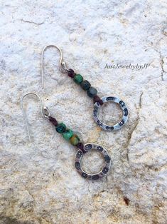 Hill Tribe Silver And Natural Turquoise Boho Southwest Earrings Southwest Earrings, Linen Thread, Hippie Earrings, Turquoise Boho, Hill Tribe Silver, African Turquoise, Turquoise Stones, Handmade Boho, Natural Turquoise