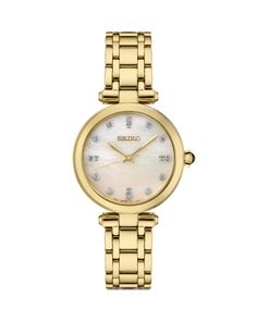 Seiko Diamond Watch, 30mm Diamond Watches, Vintage Watches Women, Seiko Watch, Seiko Watches, Women Diamond, Diamond Watch, Cream And Gold, Steel Bracelet, Stainless Steel Bracelet