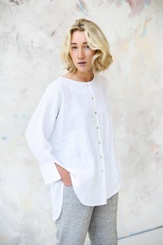 Oversized White Linen Top Buttoned Kimono Shirt Linen Tops - Etsy White Relaxed Fit Top With Shirttail Hem, White Relaxed Fit Tops With Shirttail Hem, White Tops With Relaxed Fit And Shirttail Hem, White Long Sleeve Tops For Casual Gatherings, Casual Shirttail Hem Top With Button Closure, Classic Linen Top With Shirttail Hem, Everyday Linen Tops With Shirttail Hem, Classic Linen Tops With Shirttail Hem, Classic Linen Top With Button Cuffs