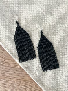 Matte Black Earrings Black Beaded Earrings Beaded Jewelry Seed - Etsy Ukraine Black Seed Bead Earrings, Black Beaded Earrings, Long Beaded Earrings, Classic Earrings, Black Seed, Earrings Beaded, Personalized Gifts For Her, Earrings Black, Earrings Long