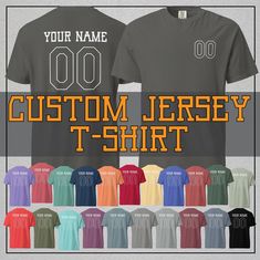 Custom Sport Jersey T-Shirt, Custom Jersey Number, Custom Sports Team Tees, Comfort Colors Shirts, Unisex T-Shirts, Ring Spun, 100% Cotton, Heavyweight Tees Blank 6.1 Oz Heavyweight Comfort Colors Unisex T-shirt,  Ring Spun 100% Cotton,  Soft-washed, garment-dyed fabric  Top-stitched, classic width rib collar Twill-taped neck and shoulders Twill label Double-needle armhole, sleeve and bottom hems CARE INSTRUCTIONS Maximum washing temperature 30 c, inside out, with like colors. Only oxygen/non-ch Customizable Cheap Team-colored Jersey, Cheap Cotton Jersey With Team Logo, Cheap Short Sleeve Jersey With Team Name, Cheap Jersey For Sports Events With Team Name, Solid Sportswear T-shirt For Sports, Casual Training T-shirt, Collegiate Sports Top With Custom Logo, Sporty Cotton Jersey With Team Name, Crew Neck T-shirt For Light Sports