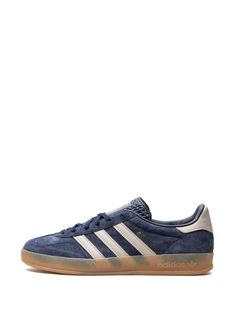 Find ADIDAS Gazelle Lace-up Sneakers on Editorialist. navy blue/ivory white calf suede/calf leather signature trefoil logo detail logo-embroidered tongue signature 3-Stripes logo contrasting heel counter front lace-up fastening round toe branded leather insole vulcanised-rubber sole These styles are supplied by a premium and authenticated sneaker marketplace. Stocking only the most sought-after footwear, they source and curate some of the most hard to find sneakers from around the world. Blue Leather Sneakers With Three Stripes, Adidas Navy Sneakers With Rubber Sole, Leather Sneakers With White Sole And Three Stripes, Navy Leather Sneakers With Boost Midsole, Adidas Navy Lace-up Sneakers, Navy Adidas Lace-up Sneakers, Low-top Suede Sneakers With Three Stripes, Navy Lace-up Adidas Sneakers, Suede Low-top Sneakers With Three Stripes