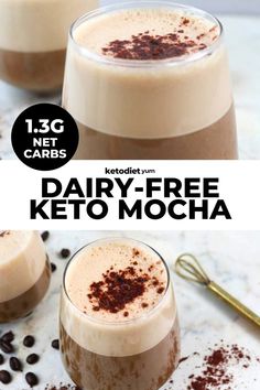 two glasses filled with dairy - free keto mocha