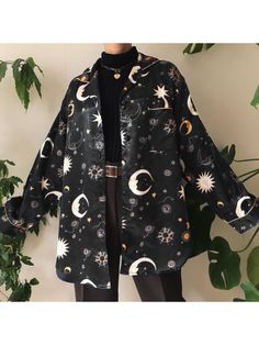 ⭐️ Outerwear, Vintage Printed Color Long Sleeve Shirt Jackcore Aesthetic, Spacecore Outfits, Printed Shirts For Women, Mode Kawaii, Blouses Vintage, Haine Diy, Stil Inspiration, Modieuze Outfits, Swaggy Outfits