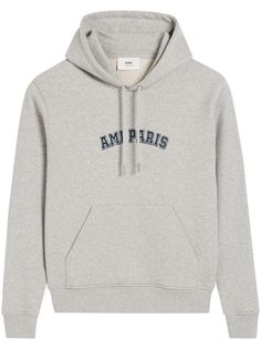 ash grey cotton jersey texture logo print at the chest drawstring hood ribbed cuffs and hem front pouch pocket straight hem When buying this unisex item, keep in mind that it is graded in standard men's sizing. Urban Cotton Hoodie With Logo Detail, Urban Cotton Hoodie With Logo, Cotton Hoodie With Logo In Relaxed Fit, Cotton Hoodie With Logo Detail Relaxed Fit, Cotton Hoodie With Logo Print For Loungewear, Sporty Cotton Hoodie With Logo Detail, Varsity Cotton Hoodie With Embroidered Logo, Gray Embroidered Logo Hoodie For Fall, Gray Hoodie With Embroidered Logo For Fall