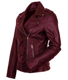 Stylish Street Fashion Burgundy Leather Bikers Jacket for Women
-Crafted with Premium Quality Genuine Leather
-Style: Modern Fashion
-Soft and Lightweight
-Running Size: USA True Size
-100% Wind Proof, Suitable for all Weather Conditions
-100% Handmade by Professional Craftsmen
-No Mass Production, Only Made to Order
-Shipping Worldwide

Please Note:
We are Offering – Made to Order Handmade Leather Products. We take 7 to 10 Business Days to Prepare an Order and 5 to 7 Business Days for Shipment. Please feel free to Contact if there is any query about the Product. Women Bikers, Leather Jacket With Belt, Bikers Jacket, Biker Women, Maroon Leather Jacket, Motorbike Leathers, Cotton Lycra Fabric, Convertible Collar, Women Crafts