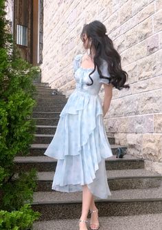 Tavimart Summer French Style For Women Elegent Party Midi Print Dress – tavimart Water Aesthetic Clothes, Blue Chiffon Dress With Square Neck, Blue Chiffon Square Neck Dress, Midi Dress Prom, Long Sundresses, Summer Dresses Formal, Middy Dress, Summer French Style, Formal Aesthetic