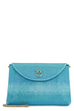 U25Q PINKO SOFT ENVELOPE EMBELLISHED BAG Luxury Turquoise Evening Bag, Elegant Turquoise Bag With Removable Pouch, Elegant Turquoise Bag For Formal Occasions, Embellished Bags, Italian Outfits, Cow Hide, Leather Items, Accessories Branding, Luxury Retail